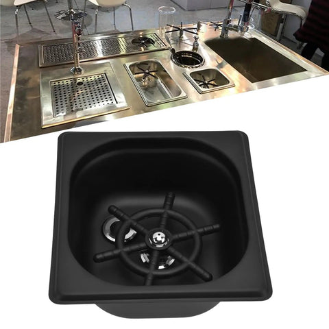 Heavy-Hitter Square Glass Rinser And Sink Sprayer, Solid Stainless Steel Auto Cup Washer With Multi-Angle Quick Cleaning Rig For Bars Restaurants And Coffee Shops, Sleek Matte Black Flex view from above showing black basin and nozzle.