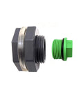 Three Quarter Inch Drain Valve Plug Kit With Silicone O Ring And Bulkhead Adapter, forest green plug and black adapter