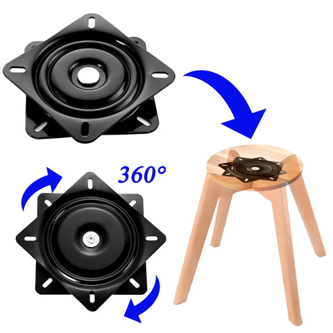 2 Pack 6 Inch Heavy Duty Swivel Plate With Solid Ball Bearing Ring For Bar Stools and Chairs on wooden stool, two angles