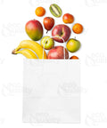 Large White Kraft Paper Bags With Handles 13x7x17 Inches 200 Count Durable Reusable Shopping Gift Bags Go To Party Retail Merchandise Lunch And Grocery Use Eco Friendly Packaging holding assorted fruits.