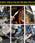 4 Piece Universal Brake Fluid Bleeder Kit With One Way Check Valve Hose in use on motorcycle and car brakes.