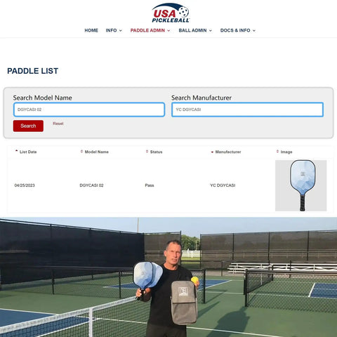 Man holding Lightweight Fiberglass Pickleball Paddles Set Of 2 With Honeycomb Core And Grippy Handle USAPA Approved on court