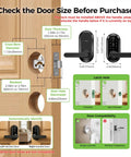 Secure Your Pad With This Beefed-Up Smart Lock And Keypad Handle dimensions guide on a wooden door.
