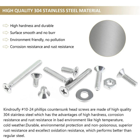 Badass 142 Piece Stainless Steel Screw Assortment Kit with flat washers, hex nuts, and Phillips countersunk screws.
