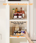 Nine Inch Clear Lazy Susan Set Of Two Round Rotating Turntable Organizers With Non Slip Base For Pantry Cabinet And Fridge Shelf, showcasing spices in use.
