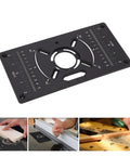 Solid Build Aluminum Router Table Insert Plate With Dual Inch And Centimeter Markings Universal Fit Black finish with measurement scales