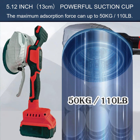 Pro Grade 18V Tile Vibration Tool Handheld With 8 Speed Settings And 25000 RPM, shown with suction cup attachment.