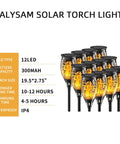 12 Pack Tiki Torch Lights With Flickering Flame Effect For Garden And Pathway Outdoor Solar Torch Stakes Yellow 12LEDs