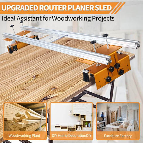 Slab Flattening Router Sled, 58 Inch Adjustable Planing Jig for woodworking on large wooden slab, DIY friendly orange tool