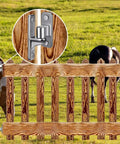 Wall Mount Gate Hinges For Farm And Outdoor Fences, One Piece No Weld Chain Link Fence Hardware visible on wooden gates