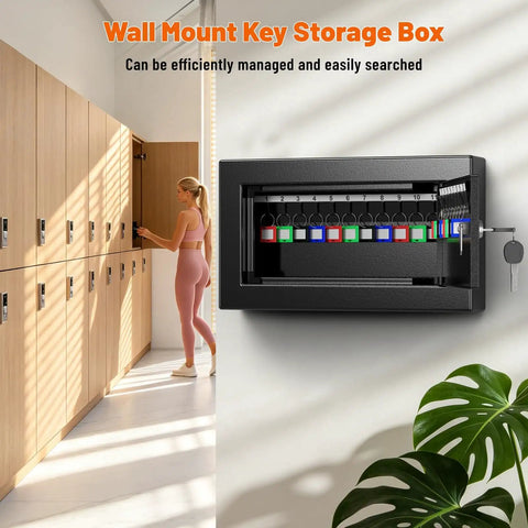 Wall Mounted Key Lock Box Holds Twenty Keys, Heavy Duty Metal Safe With Key Lock, Anti Theft Security, Color Coded Tags