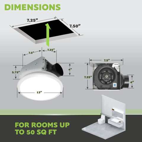 Dimensions of Whisper Quiet Integrated LED Light Ceiling Mount Bath Exhaust Fan 110 CFM 2.0 Sones White for rooms up to 50 sq ft