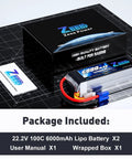 6S Lipo Battery 6000mAh 22.2V 100C EC5 Soft Pack RC Battery for RC Cars Trucks Planes Helicopters Quadcopters and Boats Two Pack