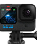 Premium Waterproof Action Camera Bundle With 5.3K60 Video And 27Mp Photos showing front view of camera with display.