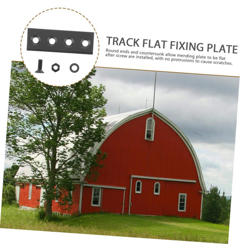 Sliding Barn Door Track Hardware Kit With Straight Brace Brackets Replacement Track Connector with fixing plate and barn view