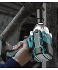 Heavy Duty Brushless Impact Wrench, Cordless High Torque Electric Power Tool for Tire Repair and Auto Bodywork in use with hex adapter.