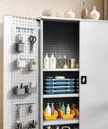 Rock Solid Industrial Rolling Tool Storage Cabinet With Thick Reinforced Drawers Built Like A Tank For Pro Trades, open with shelves and tools organized.