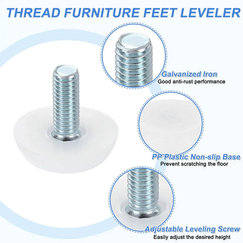 Product image of No More Wobbling With These Premium 24 Pack M6 Screw On Table Feet Adjustable Leveling Glides with galvanized iron screw.