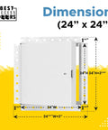 Dimensions of 24X24 Fire Rated Insulated Access Panel Featuring Two Inches Of Mineral Wool And A 16 Gauge Steel Frame.