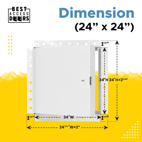 Dimensions of 24X24 Fire Rated Insulated Access Panel Featuring Two Inches Of Mineral Wool And A 16 Gauge Steel Frame.