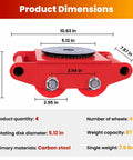Heavy Duty Machine Skates 4-Pack Move Massive Loads With Ease. Dimensions showing carbon steel dolly with rotating disk and wheels.