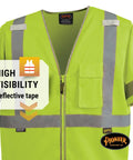 High Visibility Sleeved Mesh Safety Vest With Brilliant Reflective Tape And Utility Pockets Class 3 showing zipper and chest pocket.