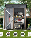 Durable Metal Outdoor Shed With Lockable Doors And Sloped Roof Air Vent 5x3 Ft Brown Garden Tool Storage with open door