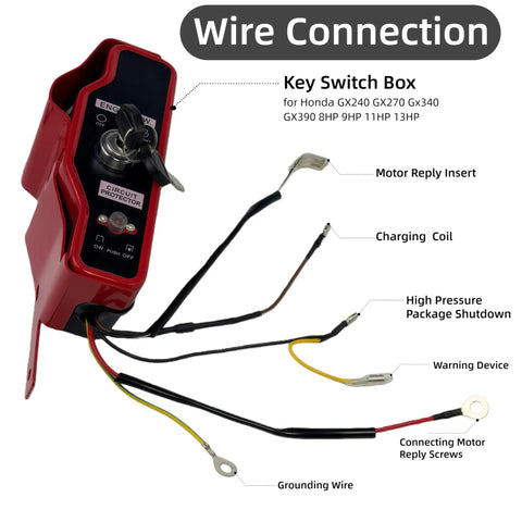 Pull To Electric Start Conversion Kit For GX340 GX390 Engines key switch box with wiring for generators and pressure washers