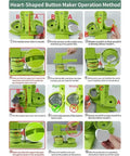 Heart Shaped Button Maker Machine No Assembly One Piece DIY Pin Badge Press With Mold Pink Set operation instruction guide