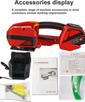 Hustle Ready Cordless Strapping Machine Auto Weld And Cut Handheld Bander with accessories including charger, tools, and manuals.
