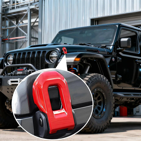 Red ABS Hood Latch Covers 2pc for Jeep Wrangler JL JLU Gladiator JT Stylish Engine Trim Guards Level Up Your Rig with Durable Protection and a Fresh Custom Look That Brings the Swagger!