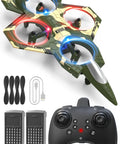Fighter Mini RC Airplane For Kids And Newbies Hand Launch Stunt Drone with accessories and controller, camo design.