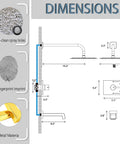 Diagram of Rain Shower System With Waterfall Tub Spout In Brushed Nickel Two Function Shower Faucet Set Showing Dimensions