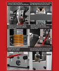 Close-up features of Heavy Duty Small Cable Stripper Machine, highlighting blades, springs, and adjustable settings for efficient wire peeling.
