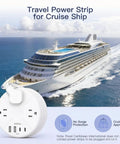 Gotta Love This Compact Travel Power Strip With Retractable Five Foot Cord And Seven Outlet Surge Protector Featuring Dual USB C And USB A Ports For Smooth Sailing On Cruise Vacations And Portable Jet Set Charging with cruise ship background.