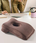 Office Napping Pillow For Neck Support, Ultra Lightweight And Comfy, Cozy Brown Portable Pillow on desk
