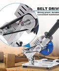 Rock Solid Smooth Operating Mini Desktop Saw For Wood Stone Steel Craft Cutting With Low Noise All Copper Motor showing belt drive mechanism.