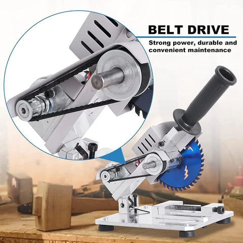 Rock Solid Smooth Operating Mini Desktop Saw For Wood Stone Steel Craft Cutting With Low Noise All Copper Motor showing belt drive mechanism.
