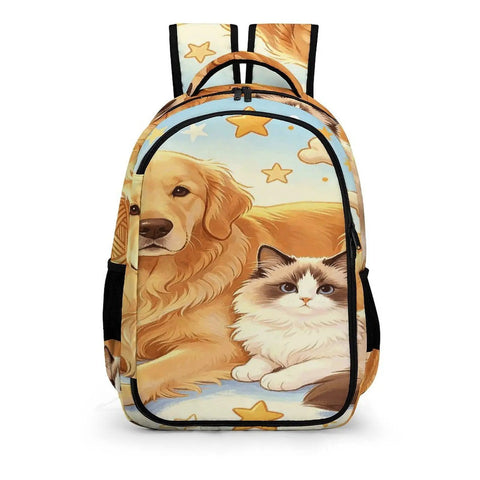Fluffy Pet Friends Printed Unisex Backpack With Large Capacity Dope Everyday Carry For School Work And Travel Durable Polyester