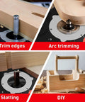 Shop Ready Precision Router Lift Base With Smooth Height Adjust Insert Plate For Woodworking Tables Micro Tuned Down To 1/64 Inch Dead Nuts Stable Pro Grade Hardware in action, showing arc trimming and slotting techniques.