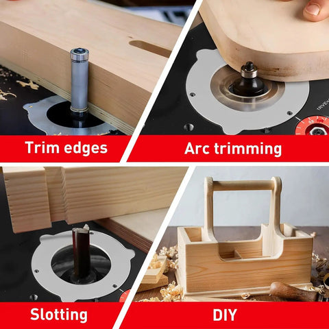 Shop Ready Precision Router Lift Base With Smooth Height Adjust Insert Plate For Woodworking Tables Micro Tuned Down To 1/64 Inch Dead Nuts Stable Pro Grade Hardware in action, showing arc trimming and slotting techniques.