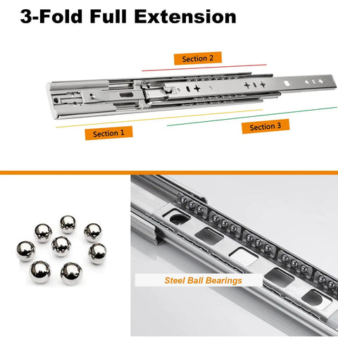 Heavy Duty Soft Close Drawer Slides For 24 Inch Cabinets Built Tough Teleslide Rail 3 section illustration with ball bearings