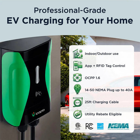 Lightning Fast Level 2 EV Charger With 40A NEMA 14-50 Plug Or 48A Hardwire 240V Smart WiFi Charging Station, indoor outdoor use