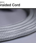 Close-up of braided fabric cord on Three Outlet Power Strip With Braided Six Inch Extension Cord Grounded Flat Plug ETL Listed White