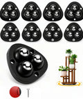 8 Pack Self Adhesive Caster Wheels With Rock Solid Triangular 3 Ball Design, black wheels arranged for furniture use.