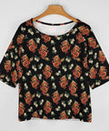 Loose Short Sleeve Boat Neck T Shirt With Floral Dragon Print, Soft Comfortable Lightweight Polyester Spandex Blend
