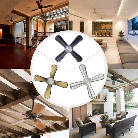 Glow In The Dark Ceiling Fan Pull Chain Extension Kit Featuring Slick Fluorescent Link Plus Hassle Free Swap For Quiet Sleek Home Fixes Every Single Day in various interior settings showing different ceiling fan designs.