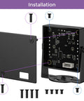 Built Tough Solid Aluminum Camera Housing For 32MmX32Mm Usb Boards Adjustable M12 Lens Mount Swivels 360 Degrees On Heavy Duty Black Stand Plug And Play For Serious Gear Heads And Pro Setups with installation details and screws.