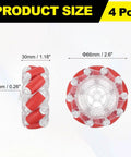 Two Pack Mecanum Wheel Set With Hex Pins And Screws, 66mm By 2.6 Inch ABS Rubber Omnidirectional Wheels For Smart Robot Cars, DIY Builds, Makers And Robotics Projects, Red, showing size dimensions