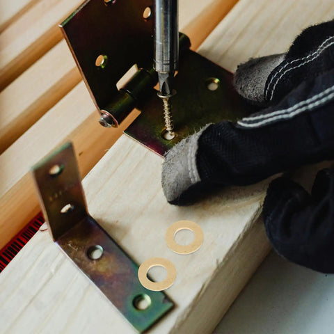 Get Your Hands On 50pcs M5x10x1 Brass Copper Flat Washer Sealing Kit, Awesome Metric Ring Gaskets For Rock Solid Electrical Connections And Heavy Duty Hardware Fastening Projects. Brass washer on screw in metal bracket, for wood fastening
